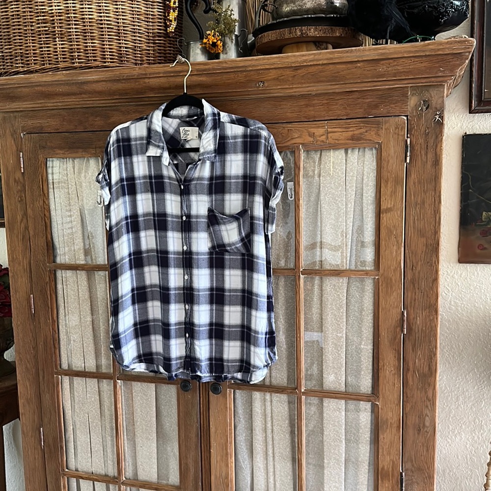Soft, short sleeve button down blouse